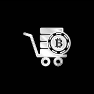 Bitcoin In A Pushcart silver plated metallic icon clipart