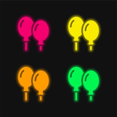 Dört renkli balonlar parlayan neon vektör simgesi