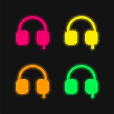 Auriculars Solid Araç Sembolü dört renk parlayan neon vektör simgesi