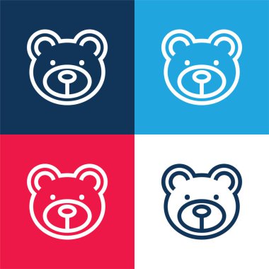 Bear Face blue and red four color minimal icon set clipart