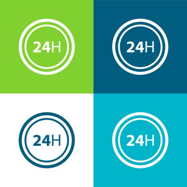 24 Hours Flat four color minimal icon set clipart