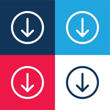 Ok Aşağı mavi ve kırmızı dört renk minimal simge seti