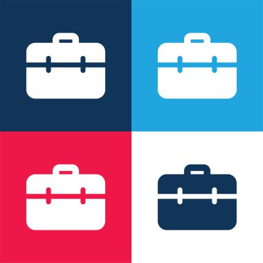 Evrak çantası mavi ve kırmızı dört renk minimal simge kümesi