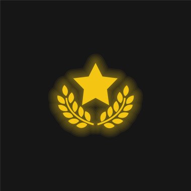 Award Star With Olive Branches yellow glowing neon icon clipart