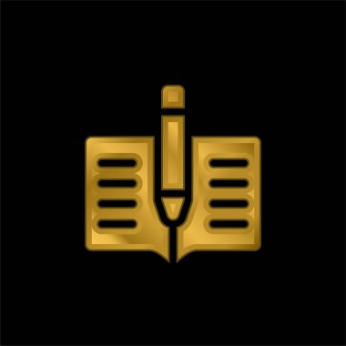 Kitap altın kaplamalı metalik simge veya logo vektörü