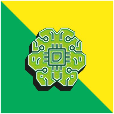 Yapay Zeka Yeşil ve Sarı 3D vektör simgesi