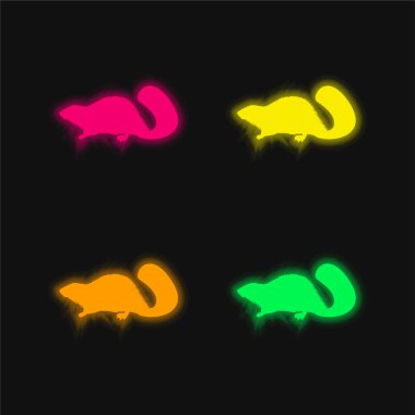 Beaver Mammal Animal Shape four color glowing neon vector icon clipart