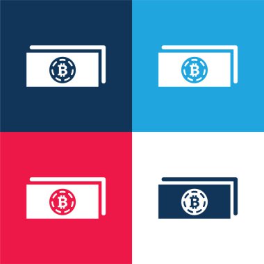 Bitcoins Kağıtlar mavi ve kırmızı En az dört renk simgesi