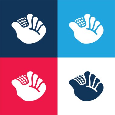 Baseball Glove blue and red four color minimal icon set clipart
