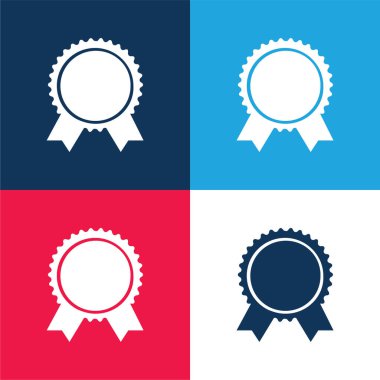 Award Badge Of Circular Shape With Ribbon Tails blue and red four color minimal icon set clipart