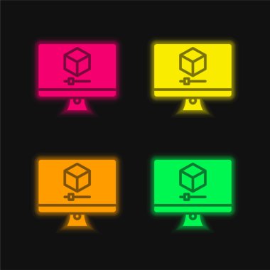 3d Grafikler dört renk parlayan neon vektör simgesi