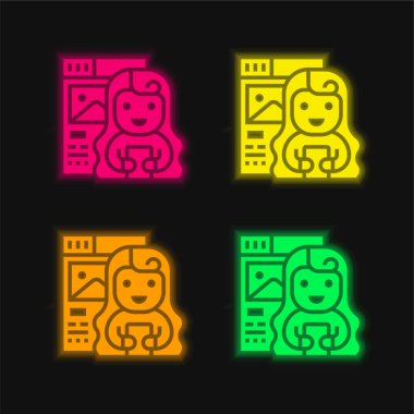 Blogger four color glowing neon vector icon clipart