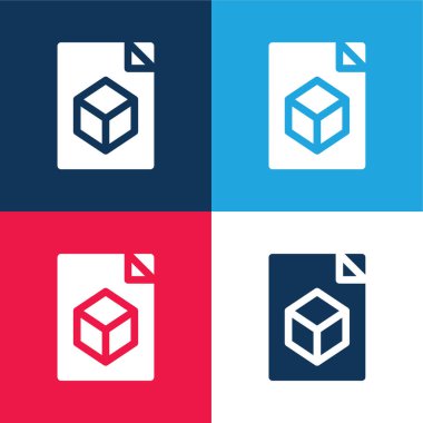 3d Dosya mavi ve kırmızı dört renk minimal simgesi seti