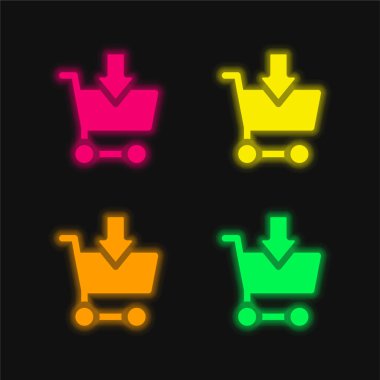 Cart 'a parlayan dört renk neon vektör simgesi ekle
