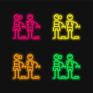 Vücut pompası dört renk parlayan neon vektör simgesi