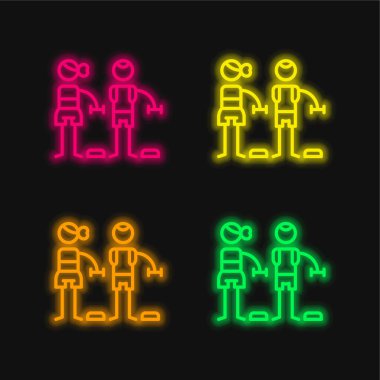 Bodypump four color glowing neon vector icon clipart