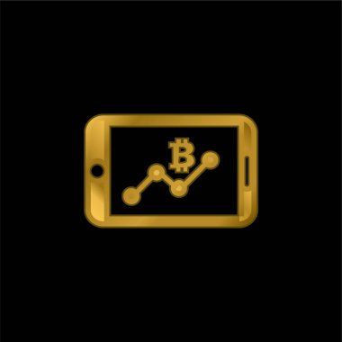 Bitcoin Cep Telefonu Bağlantıları Grafik altın kaplama metalik simge veya logo vektörü