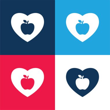 Apple Aşığı mavi ve kırmızı dört renk minimal simge kümesi