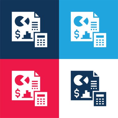 Accounting blue and red four color minimal icon set clipart