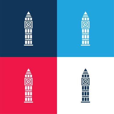 Big Ben blue and red four color minimal icon set clipart