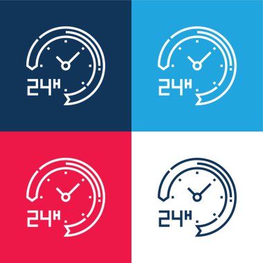 24 Hours blue and red four color minimal icon set clipart