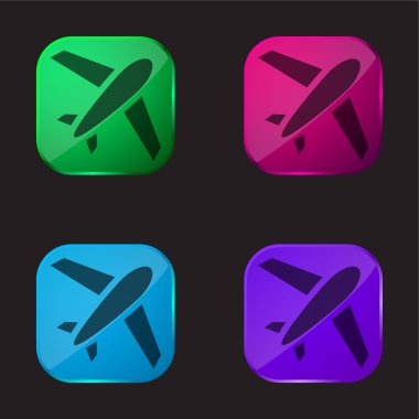 Uçak dört renkli cam düğme simgesi