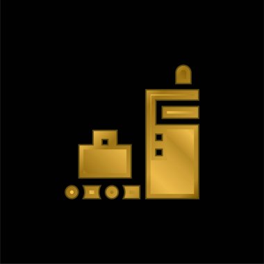 Baggage gold plated metalic icon or logo vector clipart