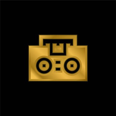 Boombox altın kaplama metalik simge veya logo vektörü