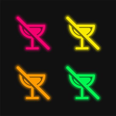 Alkolik İçecekler Yasağı Dört Renkli Parlak neon vektör simgesi