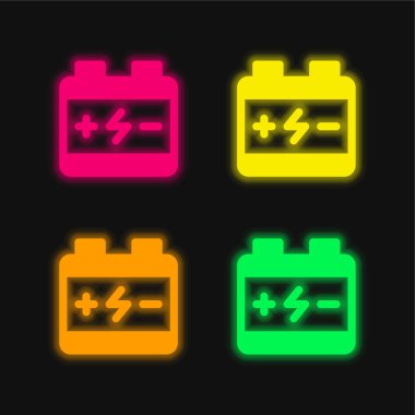 Pil dört renk parlayan neon vektör simgesi