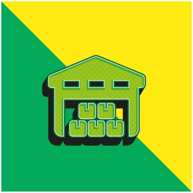 Yeşil ve sarı renkli modern 3D vektör logosu için Bir Garajda Depolanan Kutular