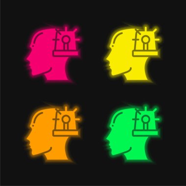Anxiety four color glowing neon vector icon clipart