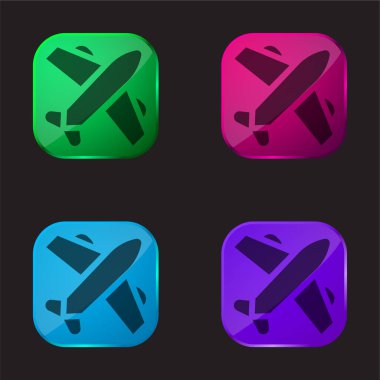 Uçak dört renkli cam düğme simgesi