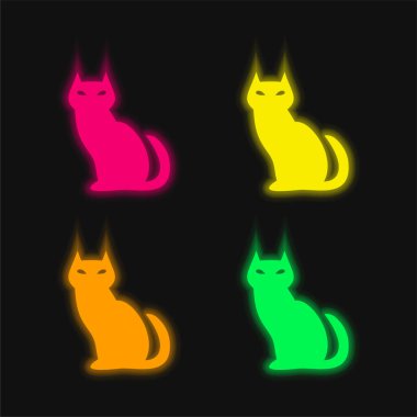 Kara Kedi dört renk parlayan neon vektör simgesi