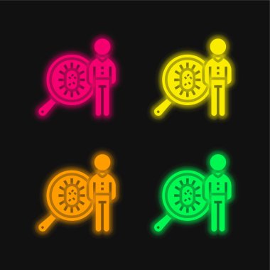 Bakteri dört renk parlayan neon vektör simgesi