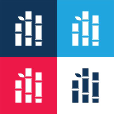 Bambu mavi ve kırmızı dört renk minimal simge kümesi