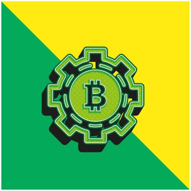 Bitcoin Mekanik Sembol Yeşil ve Sarı 3d vektör simgesi logosu