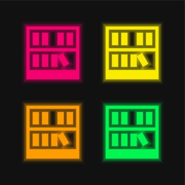Bookshelf four color glowing neon vector icon clipart