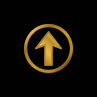 Daire şeklinde altın kaplama metalik simge veya logo vektöründe yukarı ok