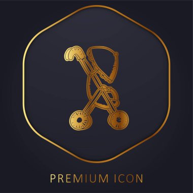 Baby Cart With An Umbrella golden line premium logo or icon clipart