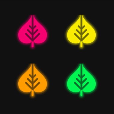 Bodhi Leaf four color glowing neon vector icon clipart