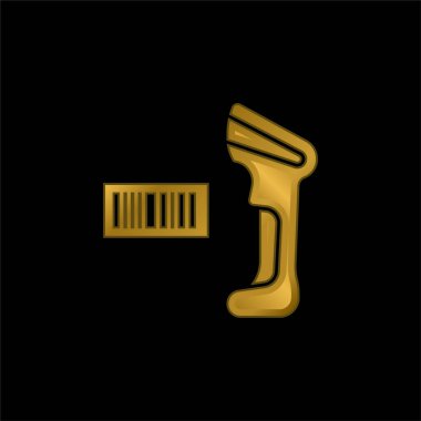 Barcode Scanner gold plated metalic icon or logo vector clipart