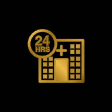 24 Saat Tıbbi Yardım Altın kaplama metalik simge veya logo vektörü