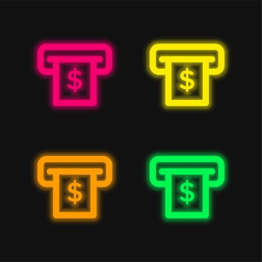 Atm four color glowing neon vector icon clipart