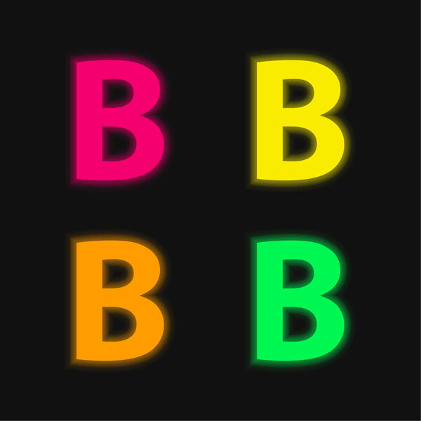 Bold Button Of Letter B Symbol four color glowing neon vector icon