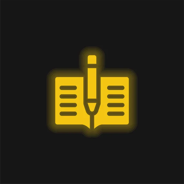 Libro Amarillo Brillante Icono Neón — Vector de stock