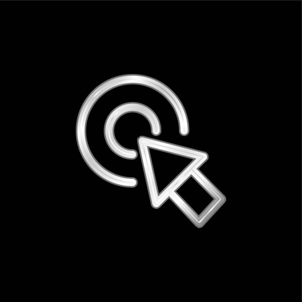 Arrow Pointing The Center Of A Circular Button Of Two Concentric Circles silver plated metallic icon