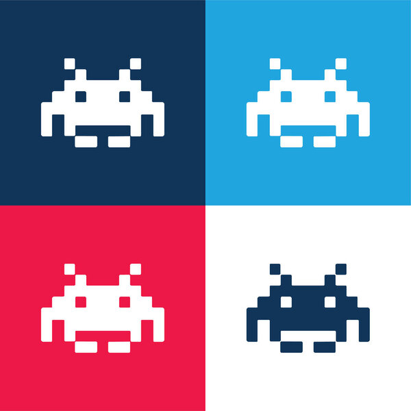 Alien Pixelated Shape Of A Digital Game blue and red four color minimal icon set