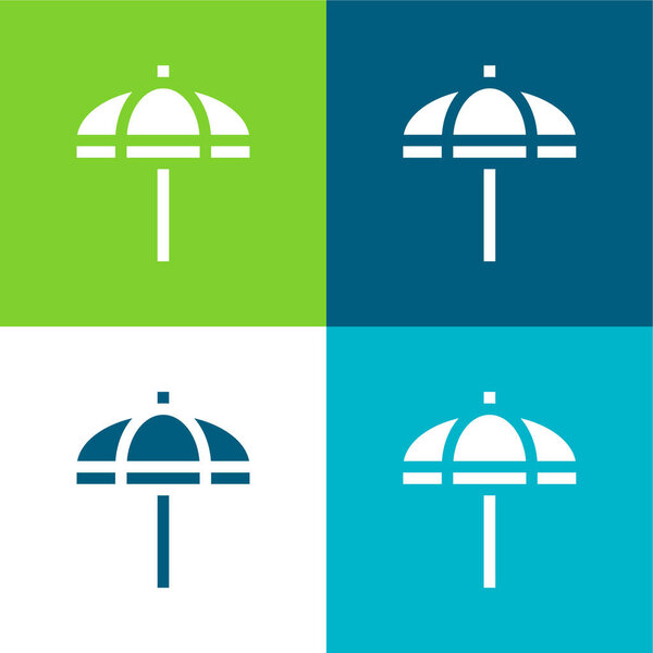 Beach Umbrella Flat four color minimal icon set