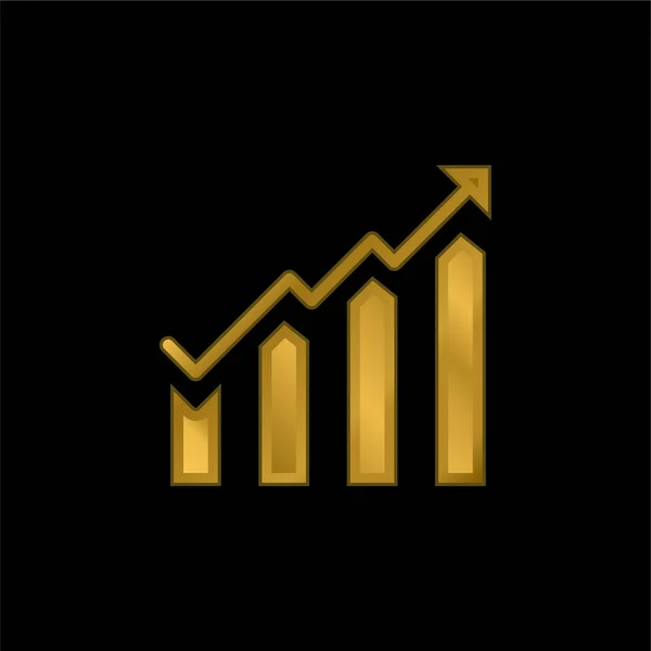 Bar Chart Gold Plated Metalic Icon Logo Vector — Stock Vector